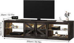 TV Stand for 78 Inch with Sliding Barn Doors, Entertainment Center with Remote Control LED Light,Adjustable Shelves, Mid Century Modern Media TV Console Table for Living Room Bedroom Grey