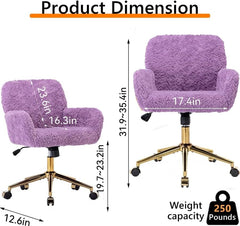 HHYY Furry Cute Office Chair,Artificial Rabbit Hair Home Office Chair with Golden Metal Base,Ergonomic Adjustable Swivel Desk Chair for Girls Women Vanity Bedroom Study (Pink & Gold)