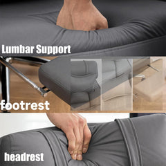 Executive Office Chair, Big and Tall Ergonomic Desk Chairs with Headrest & Footrest, Adjustable High-Back Recliner, Swivel Computer Chair w/Side Pockets, Lumbar Support for Home Office (Dark Grey)