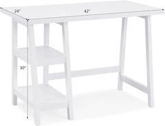 Redina Contemporary Wood Writing Desk with Storage, White