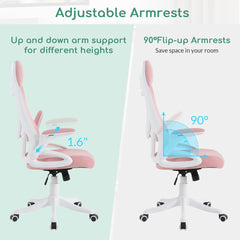 Office Chair Ergonomic Office Desk Chair with Adjustable Lumbar Support and Flip-up Arms, High Back Mesh Swivel Executive Computer Task Chair, Pink