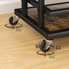 4 Tier Bar Cart for Home with Wheels,Home Bar Serving Cart, Rolling Mini Wine Cart with Wine Rack and Glass Holder, Drink Cart for Dining Room, Living Room, Kitchen, Bar and Outdoor, Rustic Brown