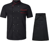 Custom Embroidered Chef Coat Men's Short Sleeve Chef Jacket Cooking Chef Uniform Set Kitchen Work Shirt with Double Breasted