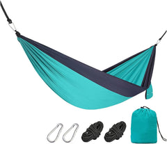 Camping Hammock, Camping Hammock 290 x 180 cm Portable Hammock with Straps and Carabiner, Lightweight Parachute Hammocks Camping Accessories Load Capacity 200 kg(Blue)