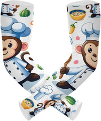 Cooling Arm Sleeves for Men Women UV Sun Protection Arm Covers Animal Monkey Chef Cartoon Compression Sleeves Sports Football Golf Cycling
