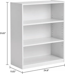 3-Shelf Bookcase with Adjustable Shelves, White