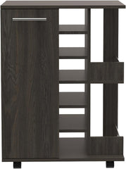 Bar Cart, Two External Shelves, Four Casters, Six Built-in Wine Rack, Single Door Cabinet -Espresso