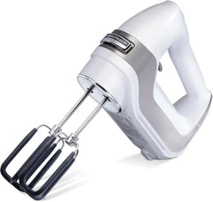 Hamilton Beach Professional 7-Speed Digital Electric Hand Mixer with High-Performance DC Motor, Slow Start, Snap-On Storage Case, SoftScrape Beaters, Whisk, Dough Hooks, Silver and Chrome (62657)