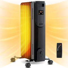 DORTALA 1500W Radiator Heater, Electric Oil Radiant Heater with Remote, Adjustable Thermostat, 12H Timer, Overheat & Tip-Over Protection, Portable Space Heater for Indoor Use, Black