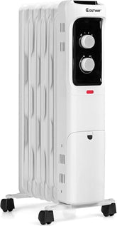 COSTWAY Oil Filled Radiator Heater, 1500W Electric Oil Heater with 3 Heating Mode, Adjustable Thermostat, Tip-Over and Overheat Protection, Portable Space Heater for Home Office Indoor Use (White)