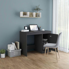 Modern Computer Desk with Storage White and Sonoma Oak 39.4" Compact Writing Desk for Home Office Small Spaces