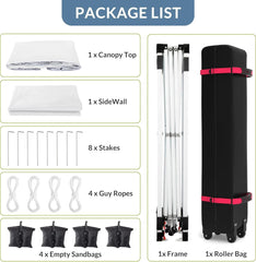 10x10 Pop Up Tent, Pop Up Canopy with Sidewall, UPF 50+, Easy to Set Up Outdoor Canopy, Adjustable Portable Gazebo for Parties, Camping, Gazebo with Wheel Cover Bag, 4 Sand Bags, 4 Ropes and 8 Spikes