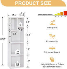 VECELO 3-Tier Small Bookcase, 4 Cube Bookshelf, Fits Tallest Hardwares, Modern Floor Standing Unit, Shelf Hold Up to 66 LBS for Living Room Bedroom, Black