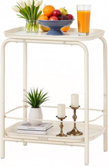 VASAGLE 2-Tier Outdoor Table, Small Side End Table with Tray Storage, Bedside Nightstand for Living Room, Bedroom, Modern Style, Camel Brown ULET243K01