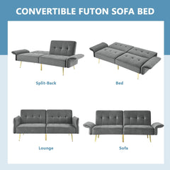 78" Velvet Futon Sofa Bed, Modern Convertible Sleeper Couch Bed with Folded Armrests, Side Pokets, Velvet 2-Seat Futon Sofa, Memory Foam Loveseat for Living Room Small Space Studio Apartment (Navy)