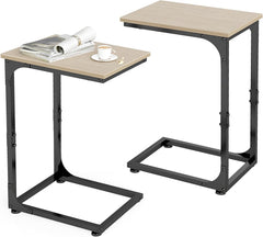 C Shaped Side Tables, Set of 2, Small End C Table, for Living Room, Sofa, Bedside, Couch, TV Tray, Eating, Laptop Walnut