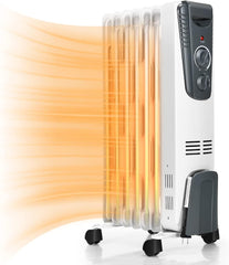 TANGKULA Electric Oil Heater, 1500W Oil Filled Radiator Heater w/Tip-over and Overheating Protection, Portable Radiant Heater with Adjustable Thermostat, 3 Heating Modes for Home Office