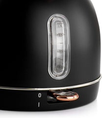 1.9 Quart Electric Tea Kettle with Thermostat – Retro Half Circle Stainless Steel Kettle, Fast Boil with Temperature Gauge, Cordless Base, Matte Black or White Finish (Black)