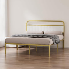 Queen Size Metal Platform Bed Frame with Upholstered Headboard Cushion, Sturdy Steel Slats Support,Under Bed Storage, No Box Spring Needed, Noise-Free, Easy to Assemble