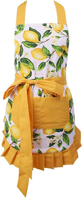 Aprons With Pockets Anti Dirt Kitchen Cafe Breathable Apron with Pocket Thick Lemon Home Clean Tool Baking Cooking Apron Women Printed Bib Cleaning Apron