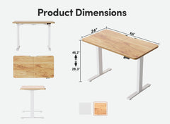 BANTI 44"x24"Electric Standing Desk, Stand up Height Adjustable Home Office Table, Sit Stand Desk with Splice Board, Light Rustic Brown Top