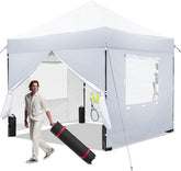 White 10x10 FT Pop Up Canopy Tent with 1 Sidewall, Heavy Duty Canopy for Outdoor, Commercial Instant Gazebos, for Party, Patio, by Kendane.