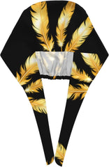 Cleaning Working Cap Glowing Golden Feathers Printed Chef Hat for Women & Men, Adjustable, Breathable