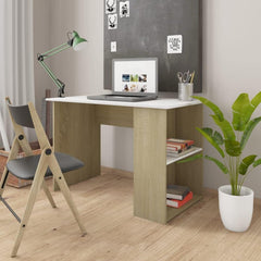 White Computer Desk with Shelves 43.3 Inch Small Office Desk for Home Compact Study Table Engineered Wood Workstation for Small Spaces Bedroom Dorm
