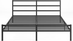Black Queen Bed Frame, Metal Platform Bed, Metal Headboard and Footboard, Sturdy Slat Support, Under Bed Storage, No Box Spring Required, Easy to Assemble (Queen)