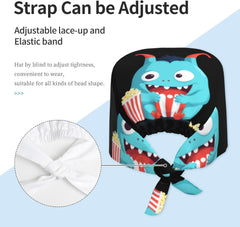 Cleaning Working Cap Little Monster Eating Popcorn Printed Chef Hat for Women & Men, Adjustable, Breathable Black