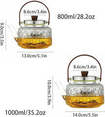 Classic Portable Glass Large Capacity Home Tea Maker with Cover Electric Ceramic Stove for Tea Kettle Easy to use (Transparent 1000ml/35.2oz)