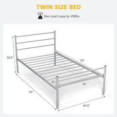 Giantex Twin Size Metal Bed Frame with Headboard & Footboard, 13.5 Inch Platform Bed Frame with 12 Steel Slats, Heavy Duty Mattress Foundation for Boys Girls Adults, No Box Spring Needed, Silver