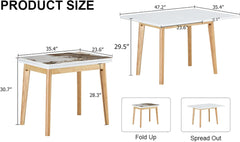 Foldable Computer Desk, Foldable Office Desk,Imitation Marble White sintered Stone Tabletop with Rubber Wooden Legs, Suitable for Restaurants, Living Rooms, terraces, Kitchens