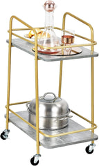 LOKO Gold Bar Cart, 2-Tier Liquor Cart with Lockable Wheels, Rolling Wine Cart Bar Serving Cart with 2 Shelves for Kitchen, Dining Room & Living Room, 24 x 16 x 32.5 inches