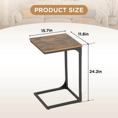 Adjustable Feet C Shaped Sofa Side Table,Sturdy Metal Frame for Bedside,Small Side Table for Couch,Home Office,Living Room,Brown