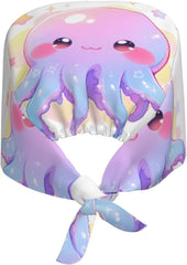 Cleaning Working Cap Smiling Octopus Printed Chef Hat for Women & Men, Adjustable, Breathable Black