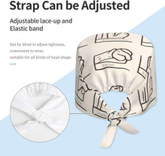 Cleaning Working Cap Sign Language Alphabet Printed Chef Hat for Women & Men, Adjustable, Breathable Black