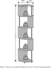 Furinno Basic Book Shelf, 4-Tier Bookshelf, Bookcase with Corner Shelf, 12 x 12 x 57.1, for Living Room, Bedroom, Home Office, Espresso
