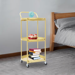 3-Tier Metal Frame Serving Cart with Wheels, Handle Rolling Bar Cart Mobile Serving Cart Storing Tableware, Kitchenware for Kitchen Dining Room Living Room, Beauty Clubs, Spa Clubs Gold