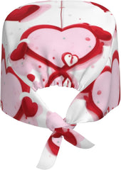 Cleaning Working Cap Little Red Heart Printed Chef Hat for Women & Men, Adjustable, Breathable