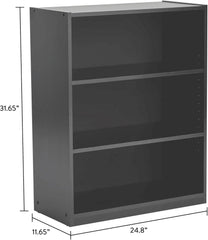 3-Shelf Bookcase, True Black Oak, Adjustable Shelves, Particle Board and MDF Construction, 24.8 x 11.65 x 31.65 Inches, Storage for Books and Collectibles