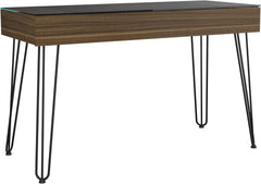 LIFE SKY Industrial Writing Desk with Glass Top: Modern Metal Frame & Spacious Drawer - Home Office Furniture for Urban Studio Professionals