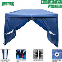 10x10 Pop Up Canopy Tent with Sidewalls, Outdoor Gazebo Patio Event Tents Outdoor Commercial Canopy for Parties (White)