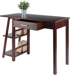 Writing Desk with Bookshelves - Small Space Desk, Walnut Finish, Center Drawer, Home Office Desk