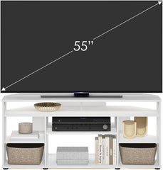 Furinno Econ Easy Assembly 4-Tier Petite Entertainment Center TV Stand for TV up to 25 Inch with Stainless Steel Tubes, White Oak/Chrome