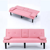 67-inch Convertible Folding Futon Sofa Bed Sleeper Couch PVC Upholstered Loveseat with 2 Cup Holders, 3 Adjustable Positions for Living Room、 Small Spaces、Apartments、Offices (Green)