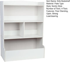 Open Shelf Bookcase Kids Bookshelf 4-Tier Storage Bookcase Large Wooden Open Book Shelf Book Cabinet Floor Standing Organizer and Storage Cabinet for Playing Room White