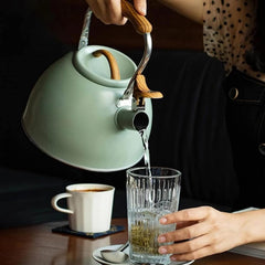 Whistling Tea Kettle, Flat Bottom Stainless Steel Loud Whistle Kettle Stovetop Teapot with Cool Ergonomic Handle for Electric Gas Induction Radiation Stove, Teapots
