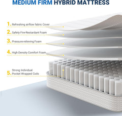 Avenco Twin XL Mattress, 8 inch Twin Size Mattresses with Individual Pocket Spring, Mattress for Kid Bunk Bed, Toddler and Trundle Bed,Certified Safe Foams Mattresses in a Box