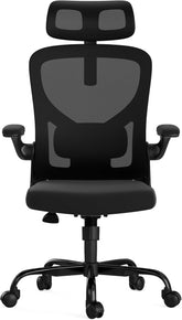 Ergonomic Office Chair with Headrest - Adjustable Lumbar Support Mesh Desk Chair for Long Hours Working & Home Office Use - High Back Computer Chair with Flip-Up Arms & Breathable Design f
